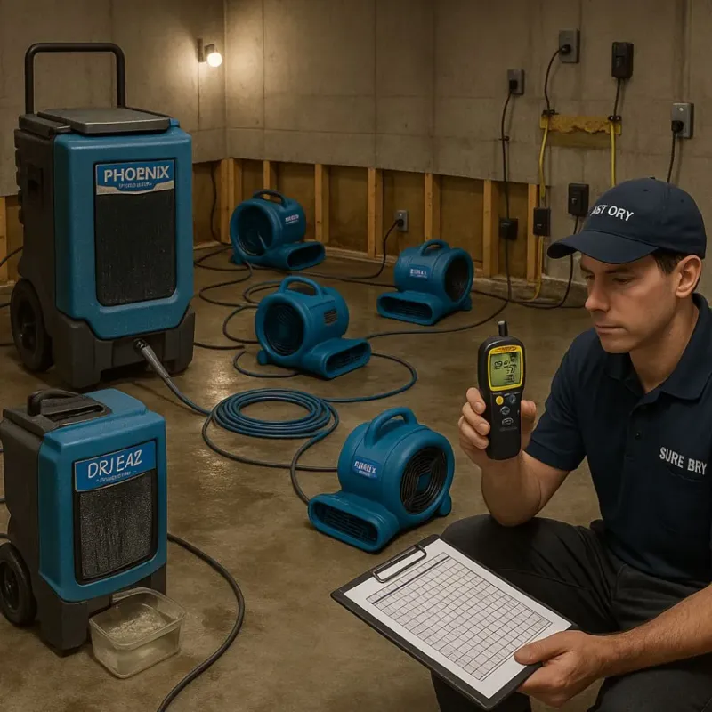 Structural Drying and Dehumidification process in Mayflower Village, CA